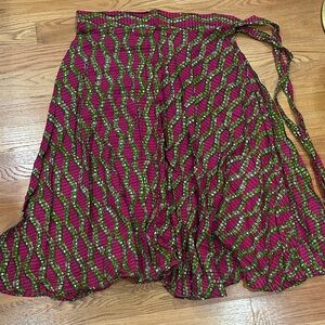 Pink and Green Patterned Long Wrap Skirt